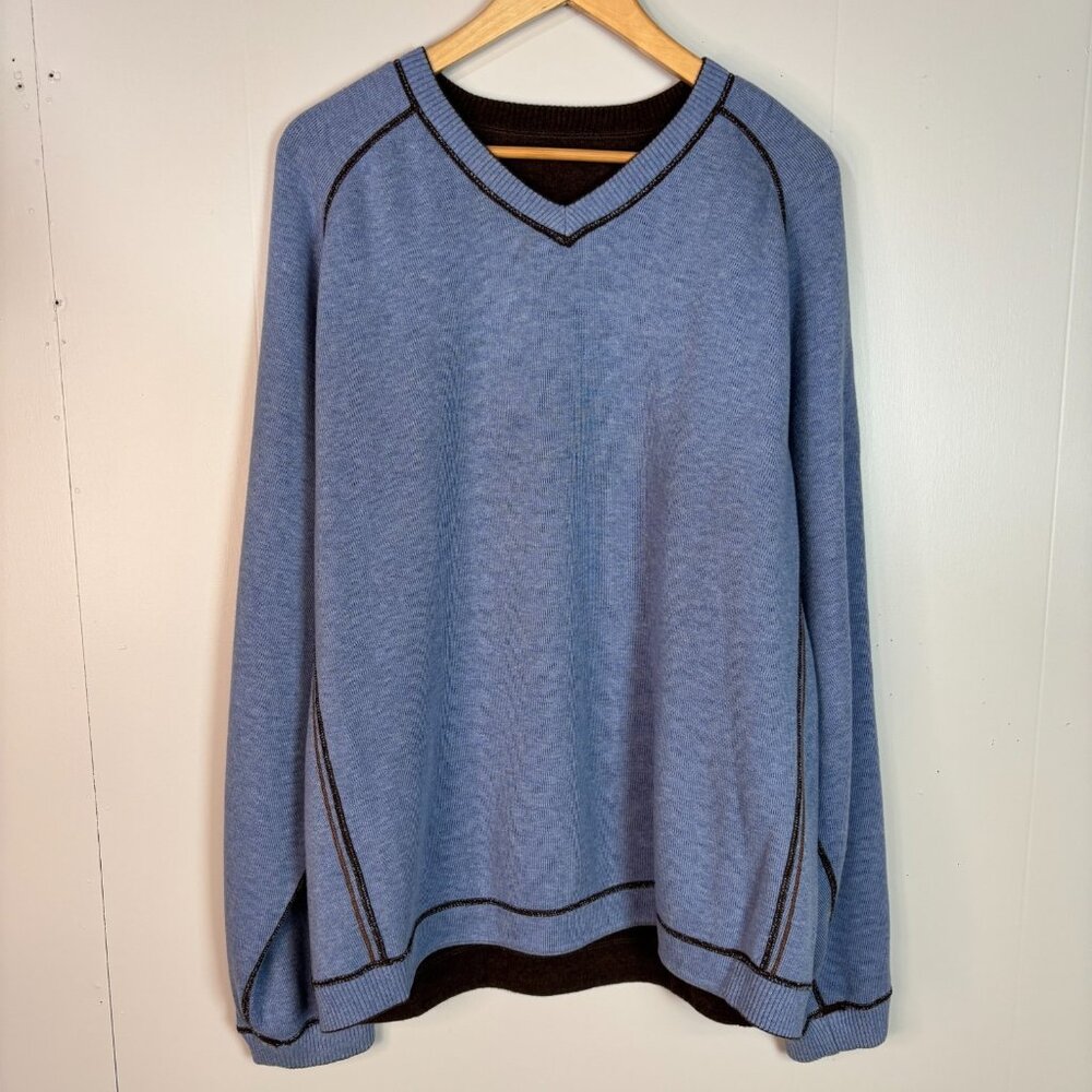 Tommy Bahama Reversible Sweater XL Brown Blue V-Neck Pullover Long Sleeves Men's